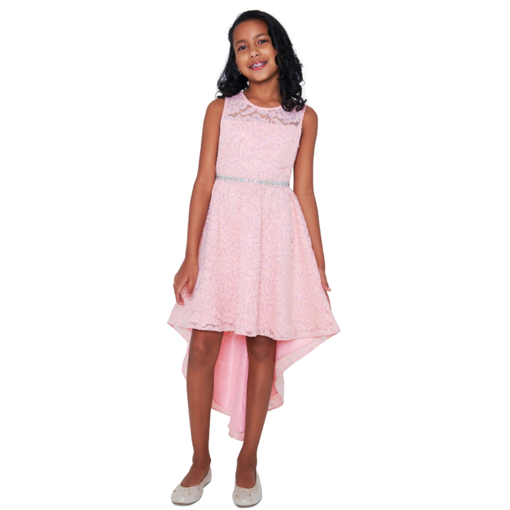 Rare Editions Big Girls Sequin Lace Sleeveless Hi-Low Dress Coral Size 14